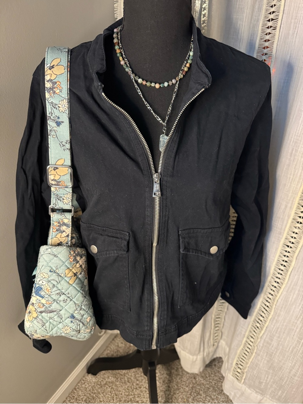 Baccini Black Zip-up Women's Jean Jacket with Silver Details